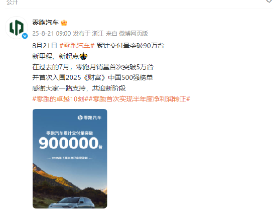 排名第一的炒股杠杆平台 零跑汽车：累计交付量破90万台